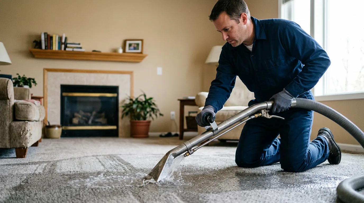 Water damage restoration technician working near Hilbert, WI